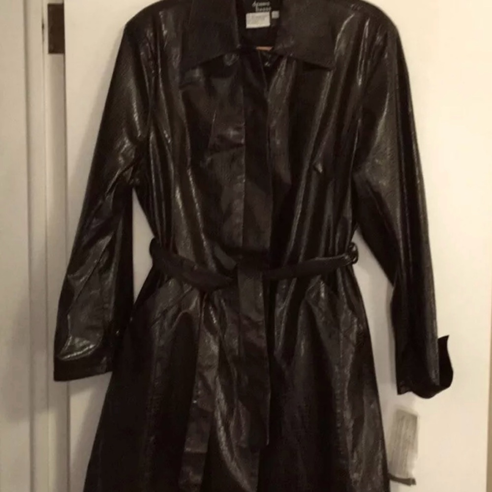 Brown croco textured belted trench coat